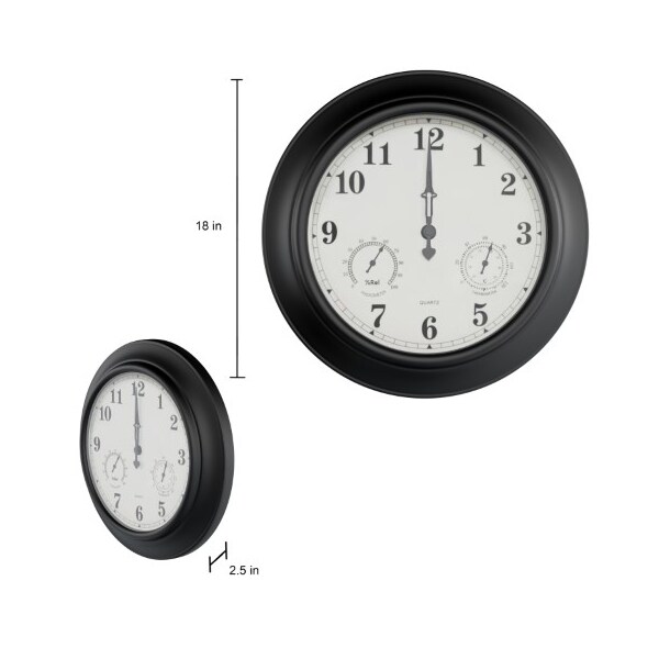 Wall Clock Thermometer, Indoor/Outdoor Decorative 18-inch Quartz Battery-Powered, Waterproof